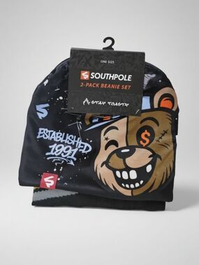South Pole Black Graphic Beanie - 2 Pack